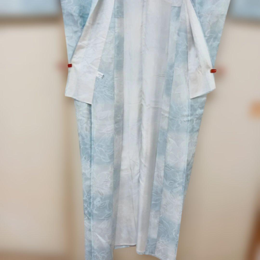 水色 花柄 紋紗着物