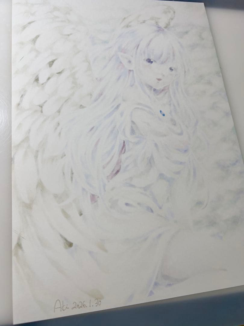 葉*月様 手描きイラストA4＊導きの守護天使＊一点もの＊原画