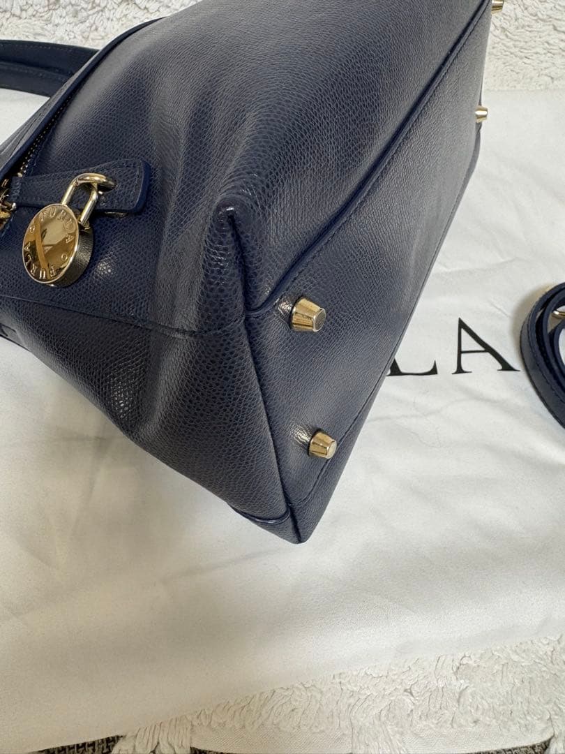 【美品】フルラ　パイパー　ネイビー　ハンドバッグ　ショルダーバッグ