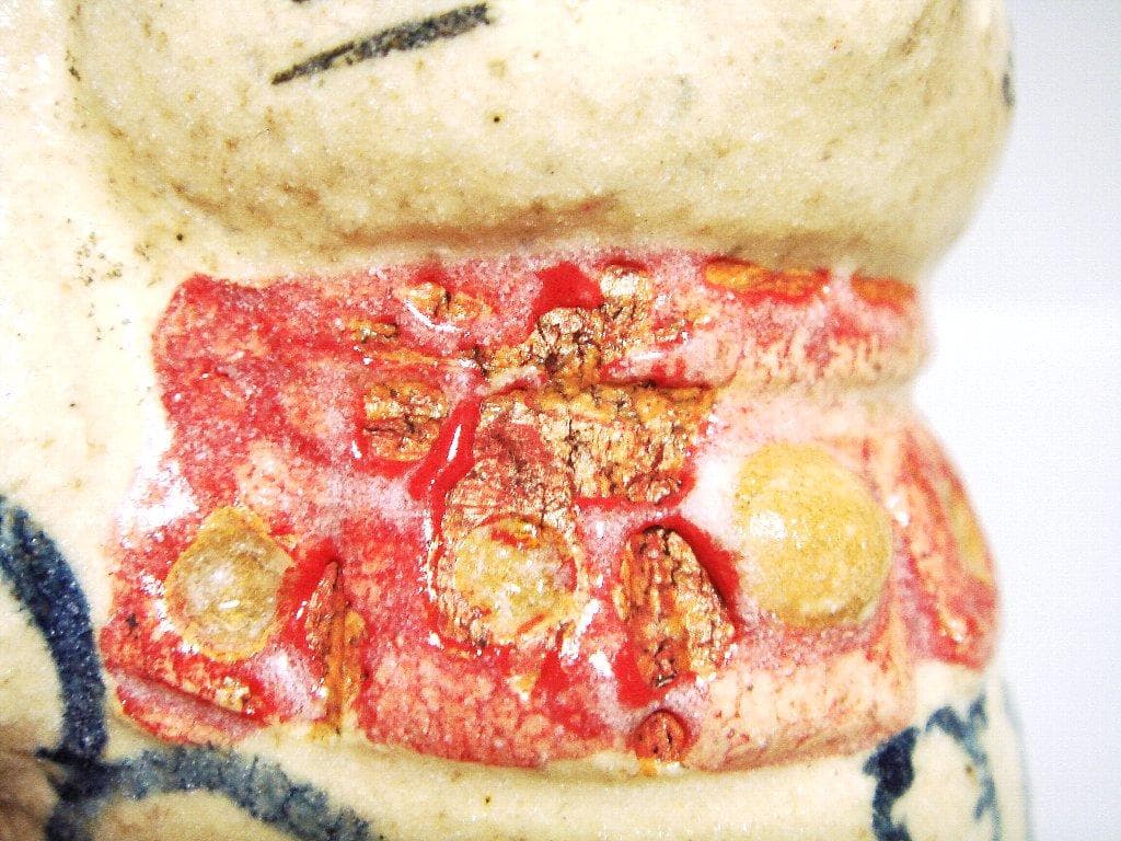 923『青い唐草文 招き猫』陶器　/骨董品 古美術 アンティーク 古玩