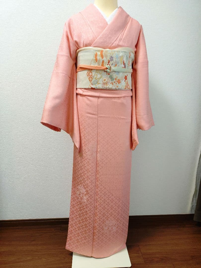 付下げ　訪問着　色無地　袋帯　2点セット　美品　正絹　刺繍　宝尽し