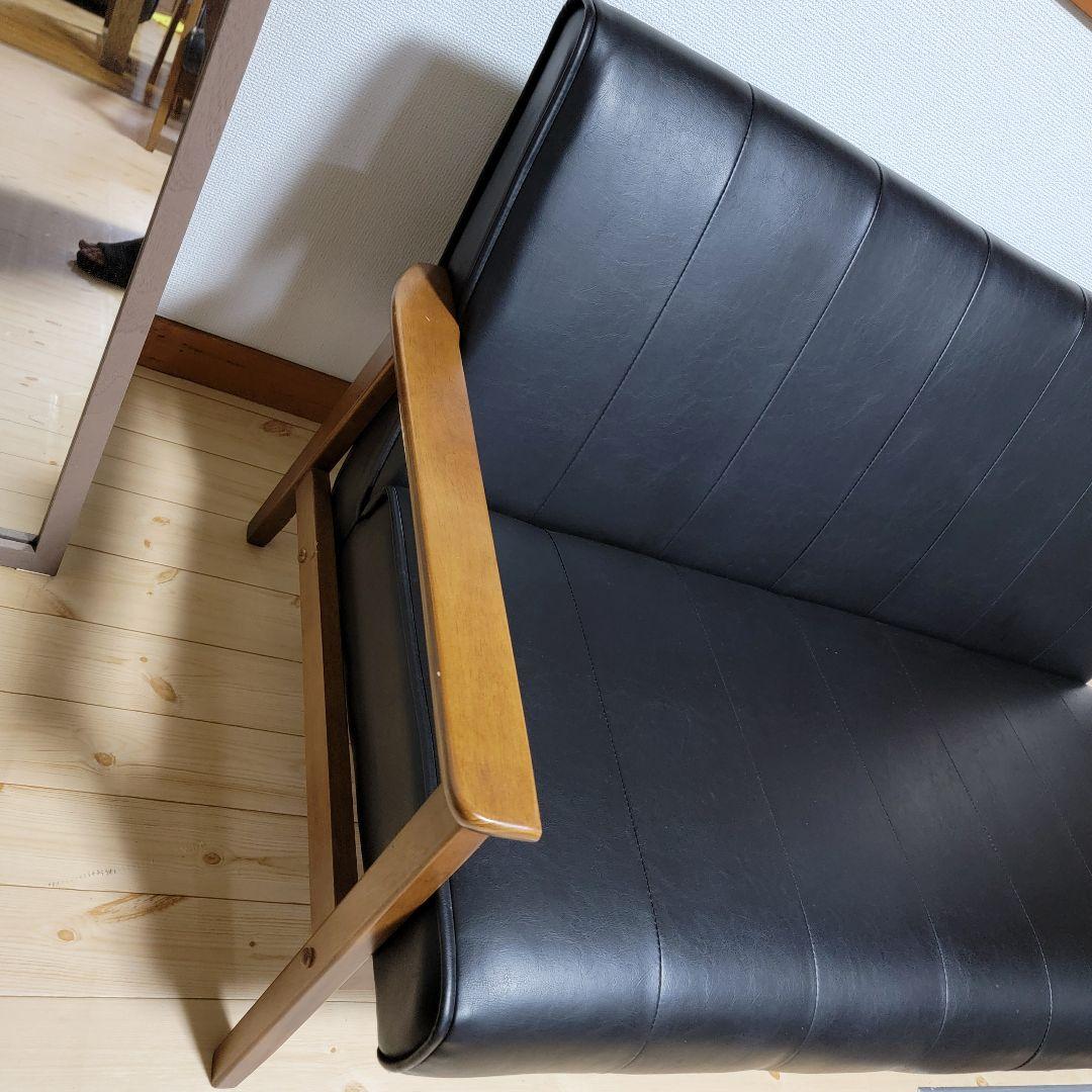 ソファー 幅128cm 二人掛け 2人用 レザー調 ひじ掛け 木製 合成皮革