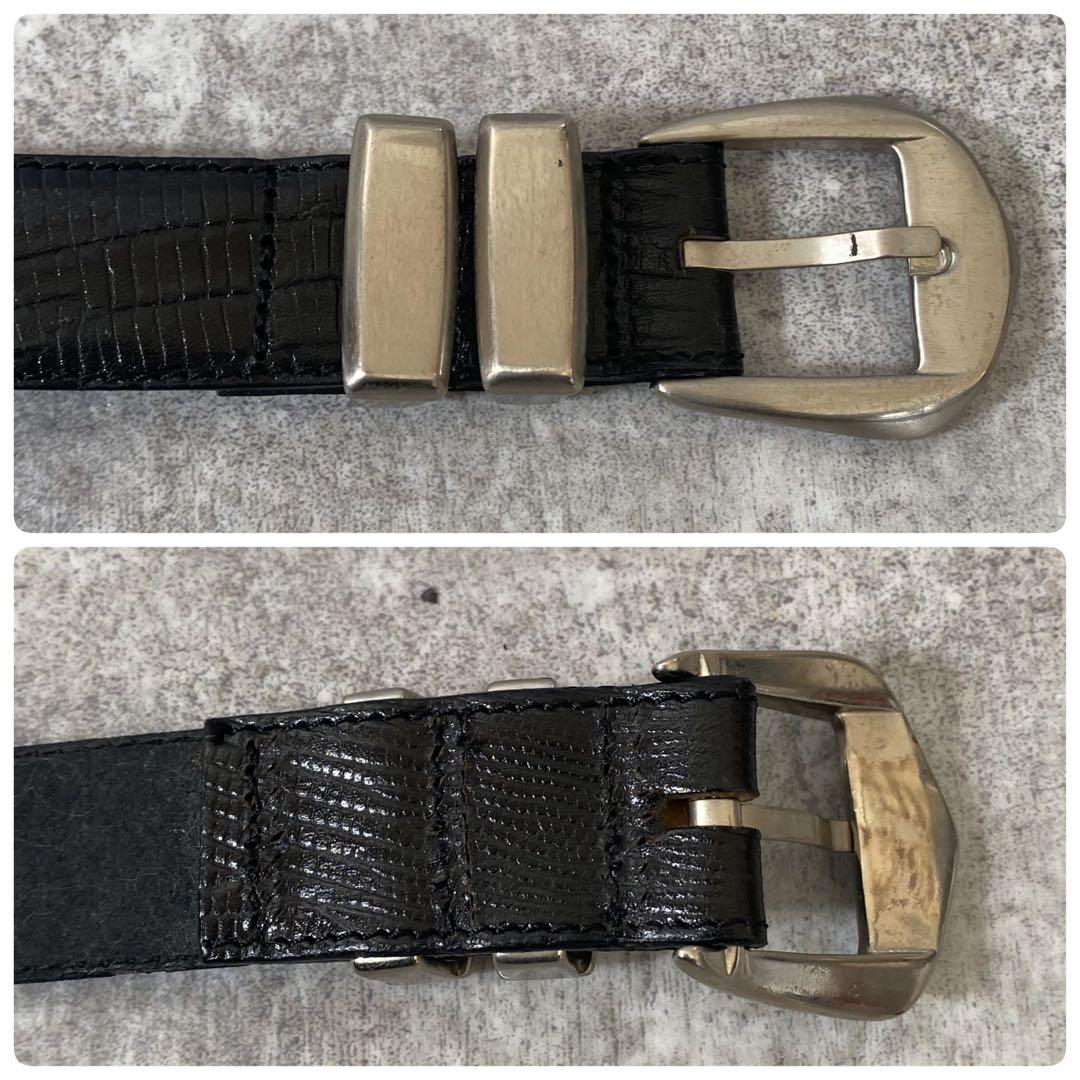 ヴェルサーチ　ベルト　リザード型押し　レザー　ブラック　シルバー金具