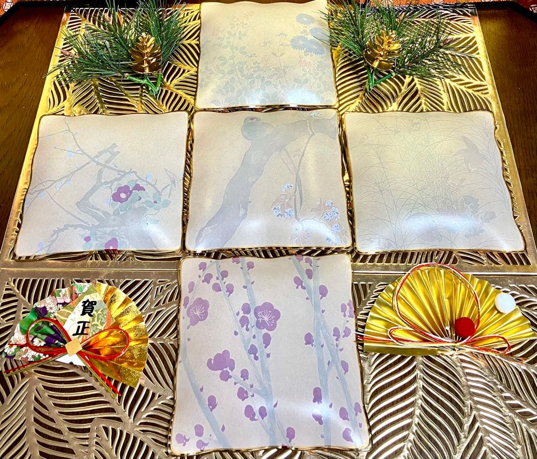 光琳絵皿　ひょうたん小皿　カップ 菊型小鉢　松葉　箸置き 五名様用　２５点セット