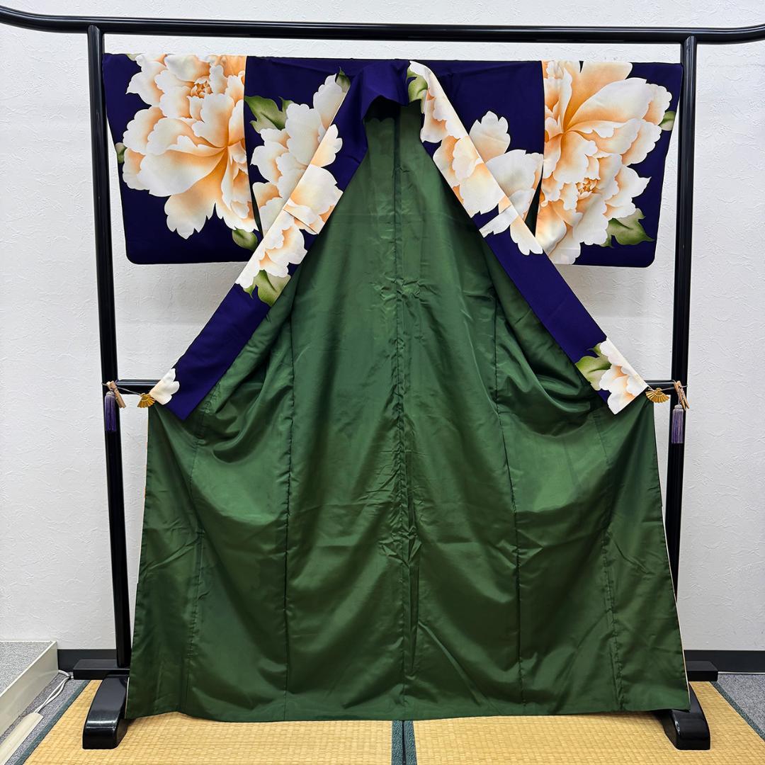 美品トールサイズ ■ ふりふ 小紋 化繊 身丈約167cm、裄約68cm