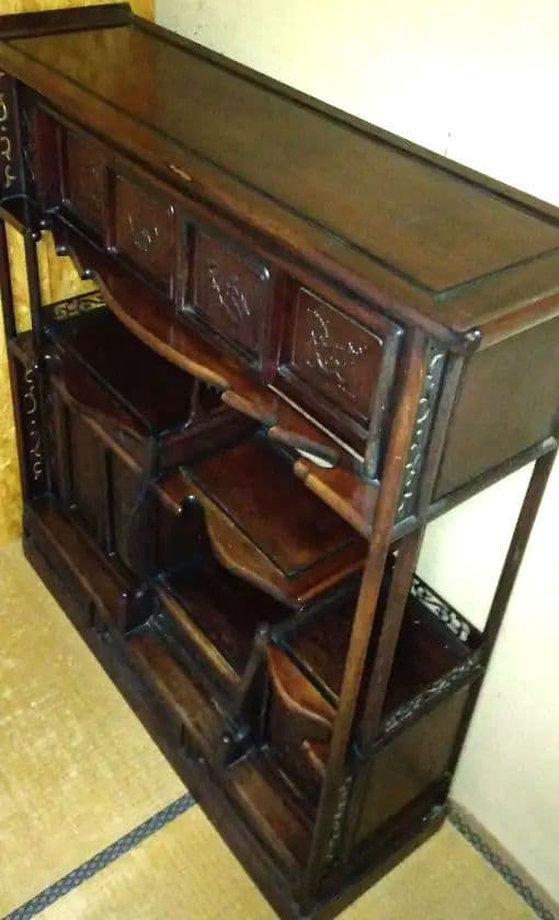 【昭和レトロ】 茶箪笥 飾り棚 和棚 飾り彫 古家具 アンティーク