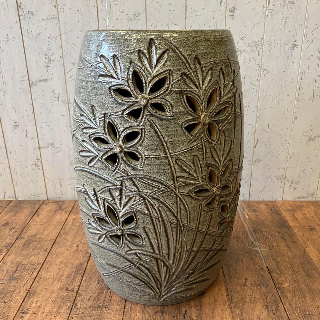 昭和レトロ 陶器製 傘立て 花柄 インテリア 玄関 置物 飾り オブジェ