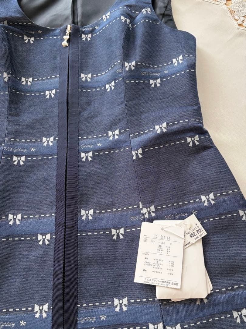 専用です　エムズグレイシー　デニム調リボン柄ジャンバースカート38サイズ