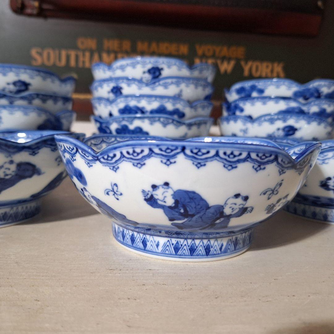 唐子 鍋島 中鉢16枚セット 小皿 有田焼 染付 印判 藍 鍋島焼 店舗 和食器