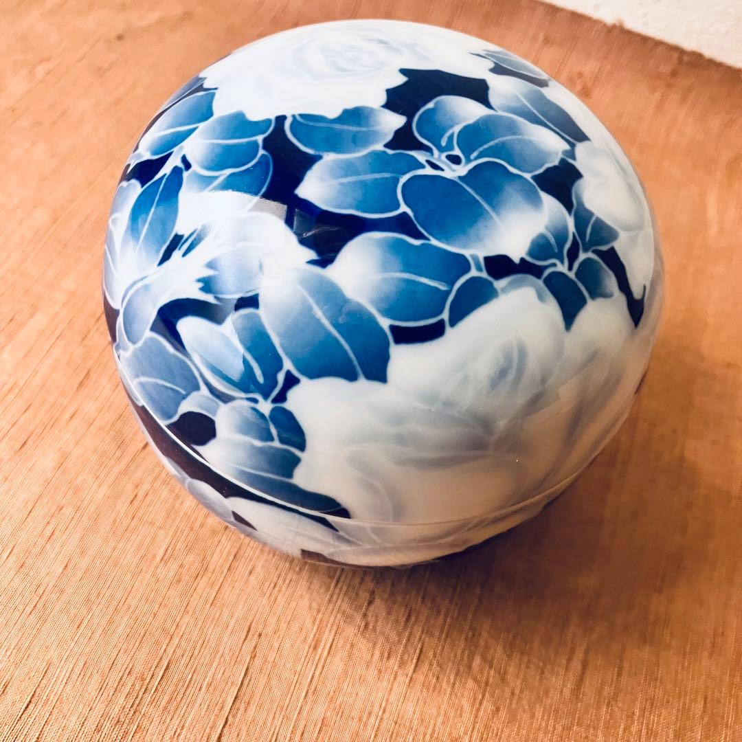 (共箱あり) 深川製磁　球体蓋物　古代バラ　古代薔薇　ボンボニエール