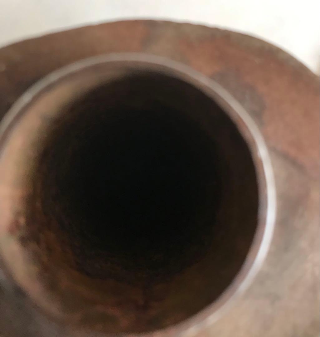 骨董品　天然木台付きくりぬき花瓶　木製抽象花器 高さ約30cm