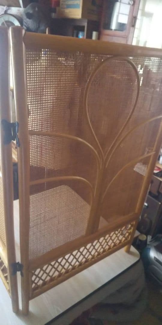 ラタン衝立2枚折り(昭和レトロ)