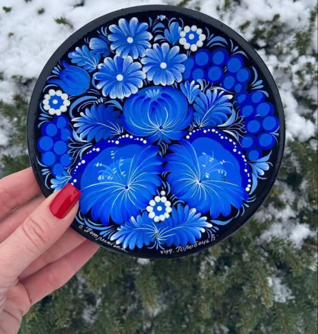 現地職人製作　ペトリキウカ塗りのプレート（ホロベッツ）15cm