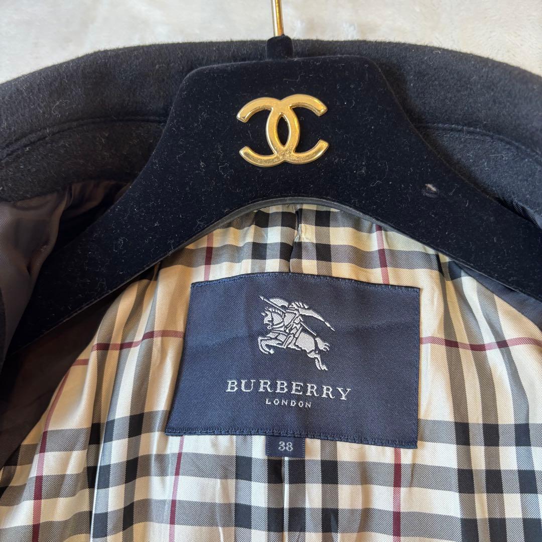 【美品✨】BURBERRYLONDON Pコート　アンゴラ ノバチェック 黒38