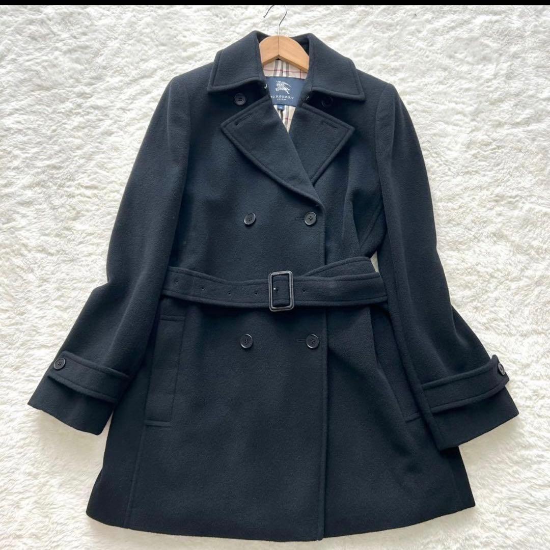【美品✨】BURBERRYLONDON Pコート　アンゴラ ノバチェック 黒38