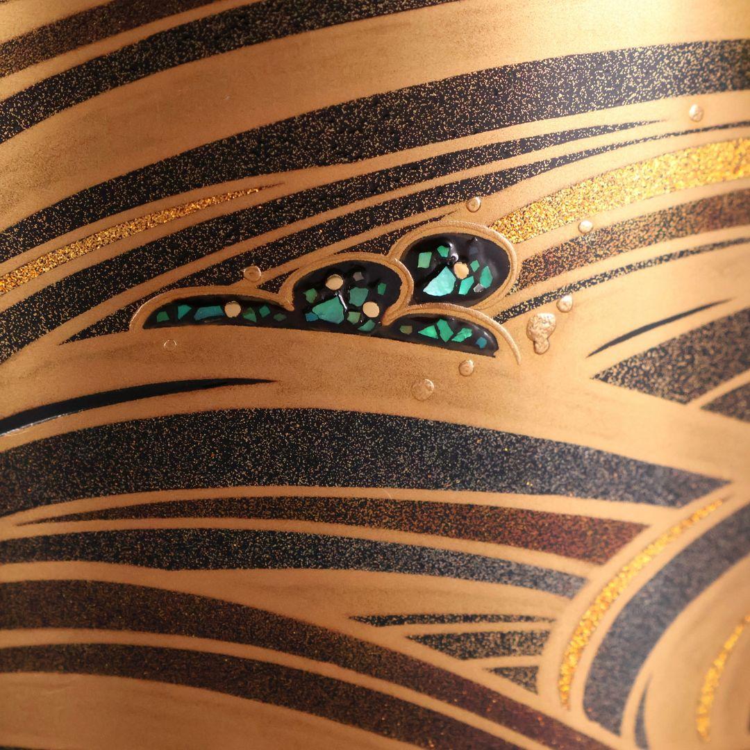 MA495 輪島塗 大徹造 田中貴司 流水金蒔絵 螺鈿入 手付花生 共箱 花器