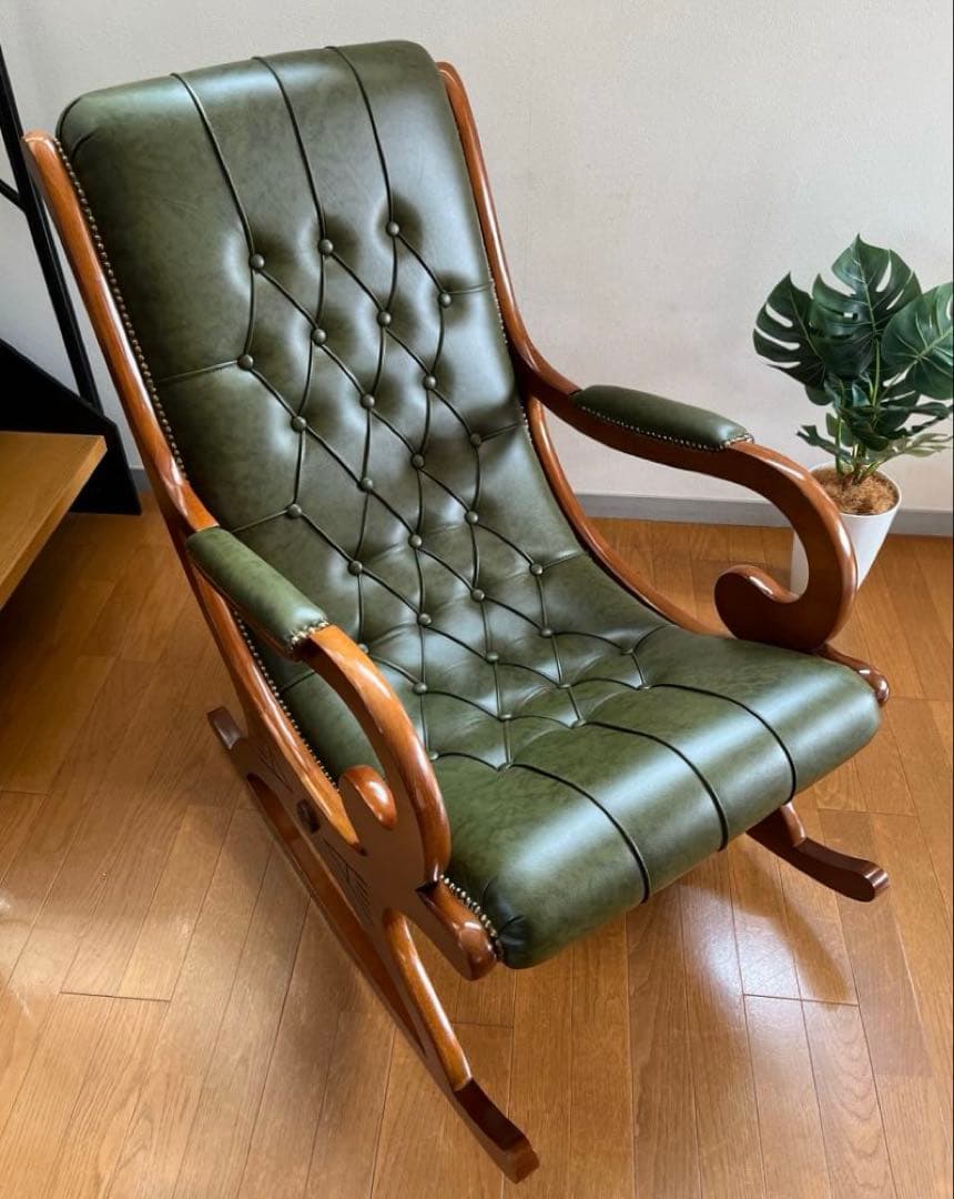 イタリア製　本革クラシック　ロッキングチェア　アンティーク　チェスターフィールド