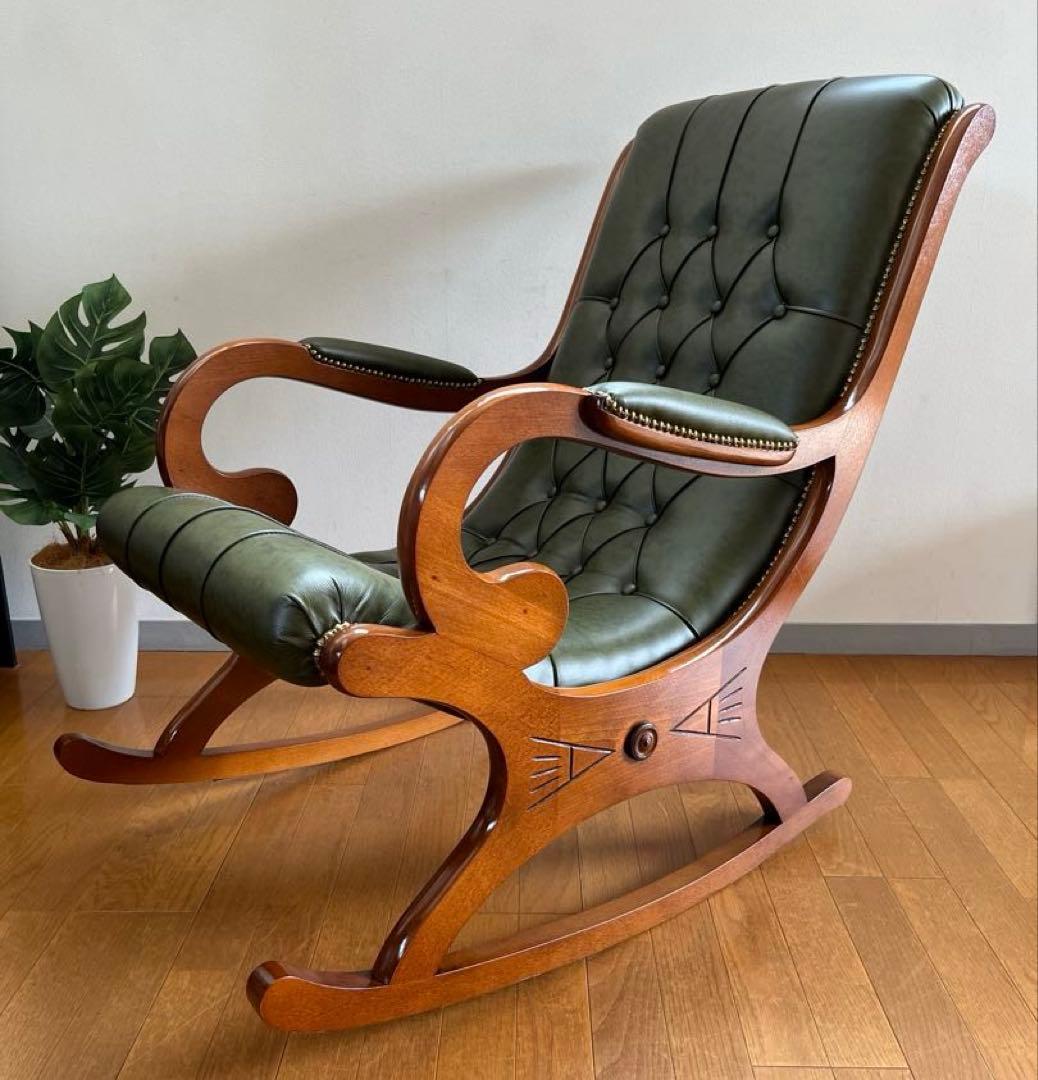 イタリア製　本革クラシック　ロッキングチェア　アンティーク　チェスターフィールド