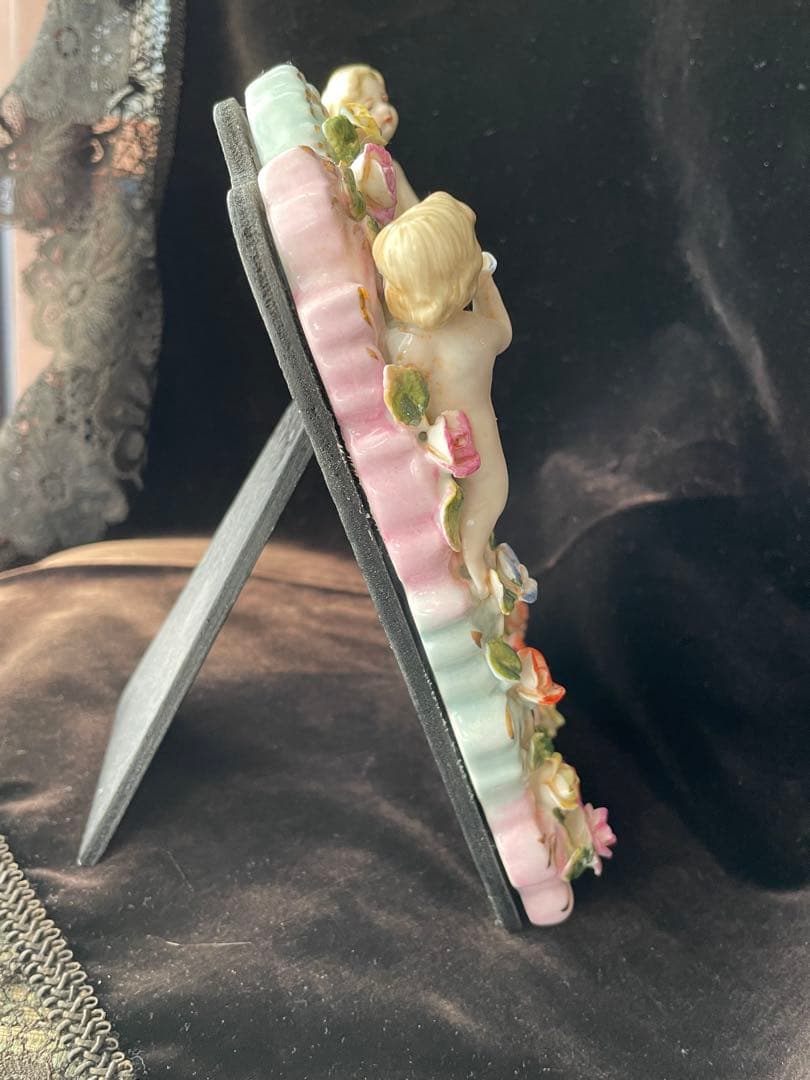 マイセン陶花と天使のミラー