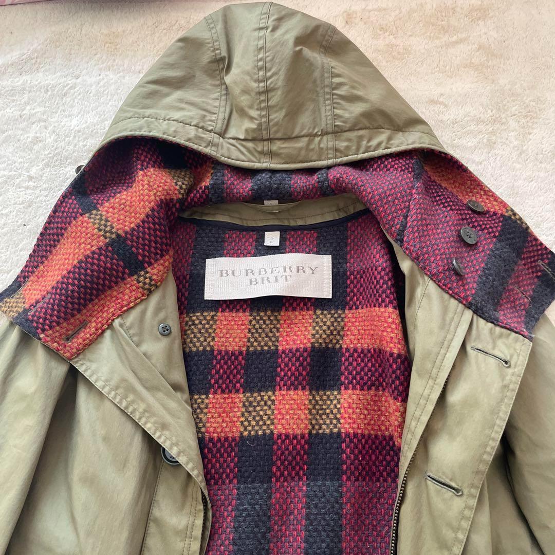 バーバリー ブリット ライナー付 コート モッズコート チェック カーキ n3b
