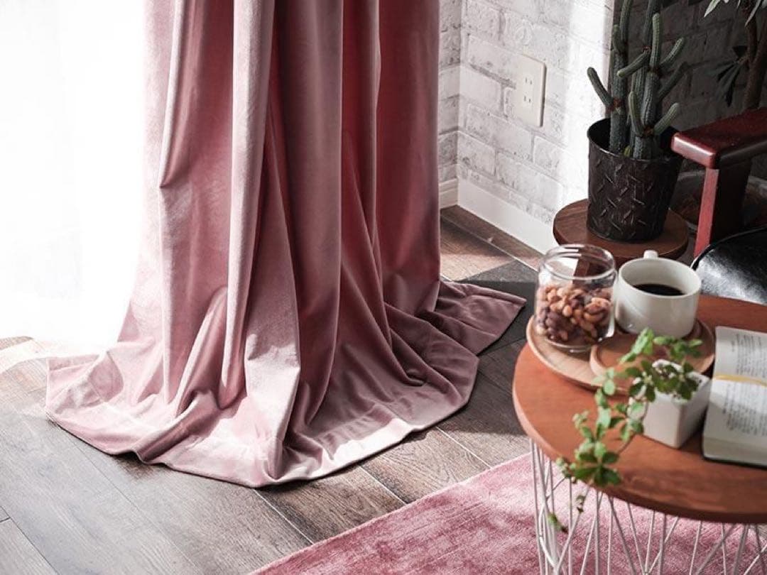 値下げしました！　 シャビー ベルベット ドレープカーテン パールローズ