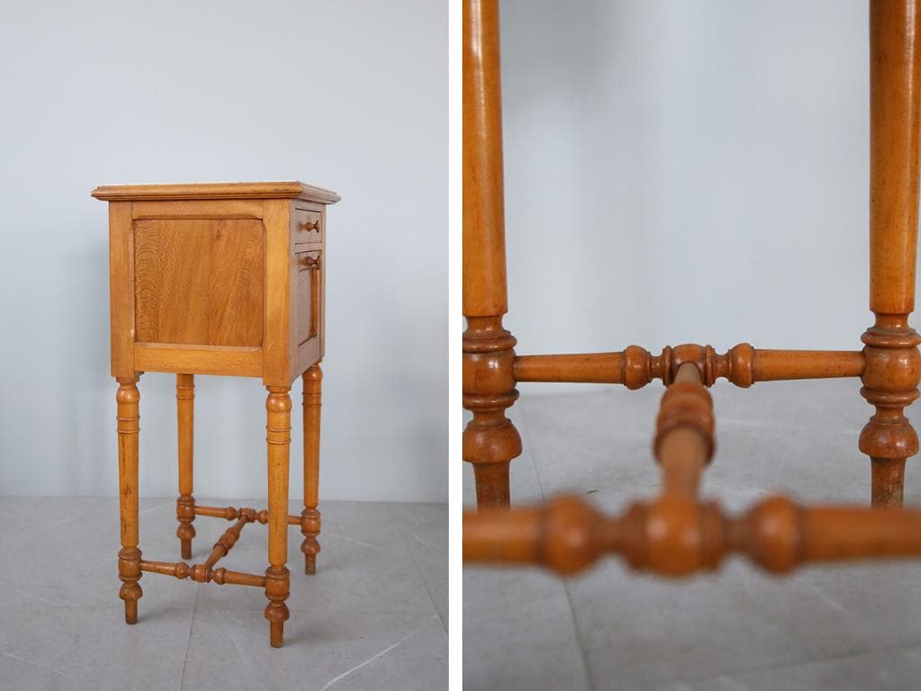 フランスアンティーク木製*大理石キャビネット/ナイトテーブル机/飾棚(86-48