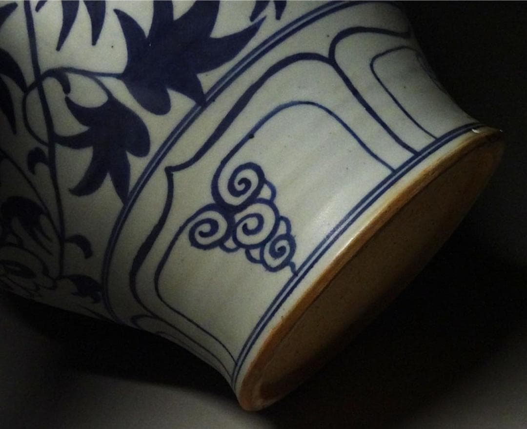 中国古玩 元染 魚藻文 蓋付壷 高約34cm 唐物 時代物 c11370