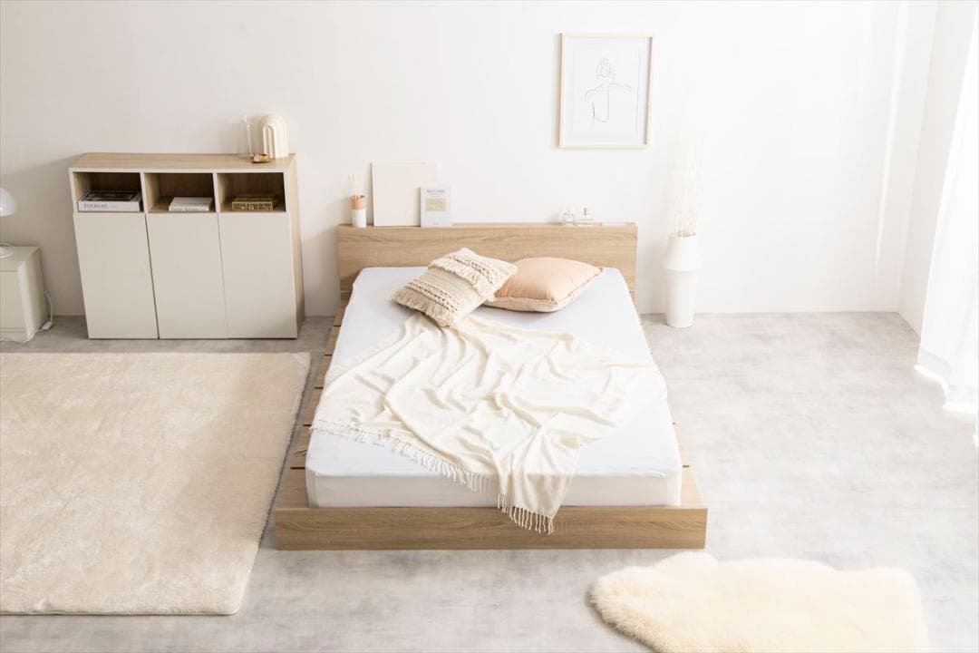 【送料無料】【セミダブル】すのこローベッド ヘッドボード ボンネルマットレス付き