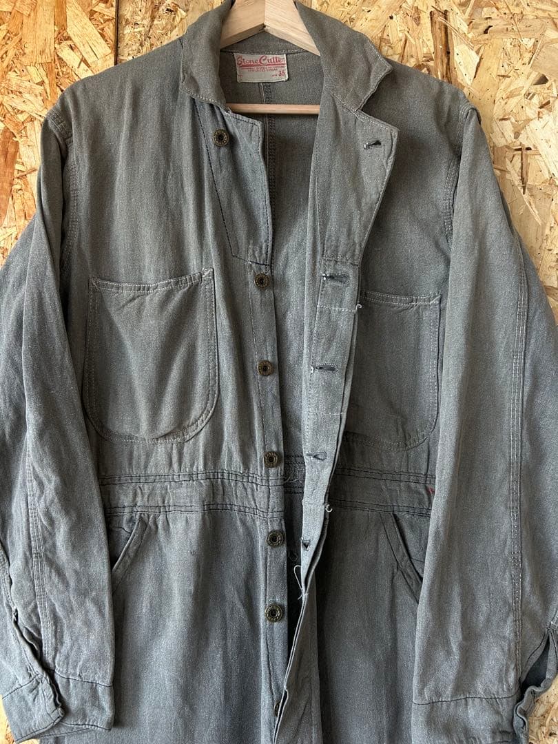 40s ブラックコバート オールインワン 黒シャン ツナギ 月桂樹ボタン