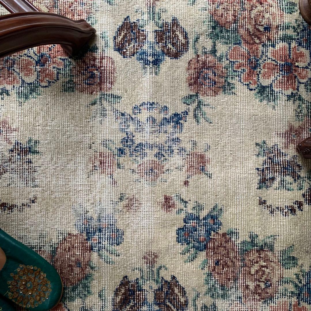 バーガンディ　トルコヴィンテージラグ　210×109 ボタニカル　 オーバーダイ