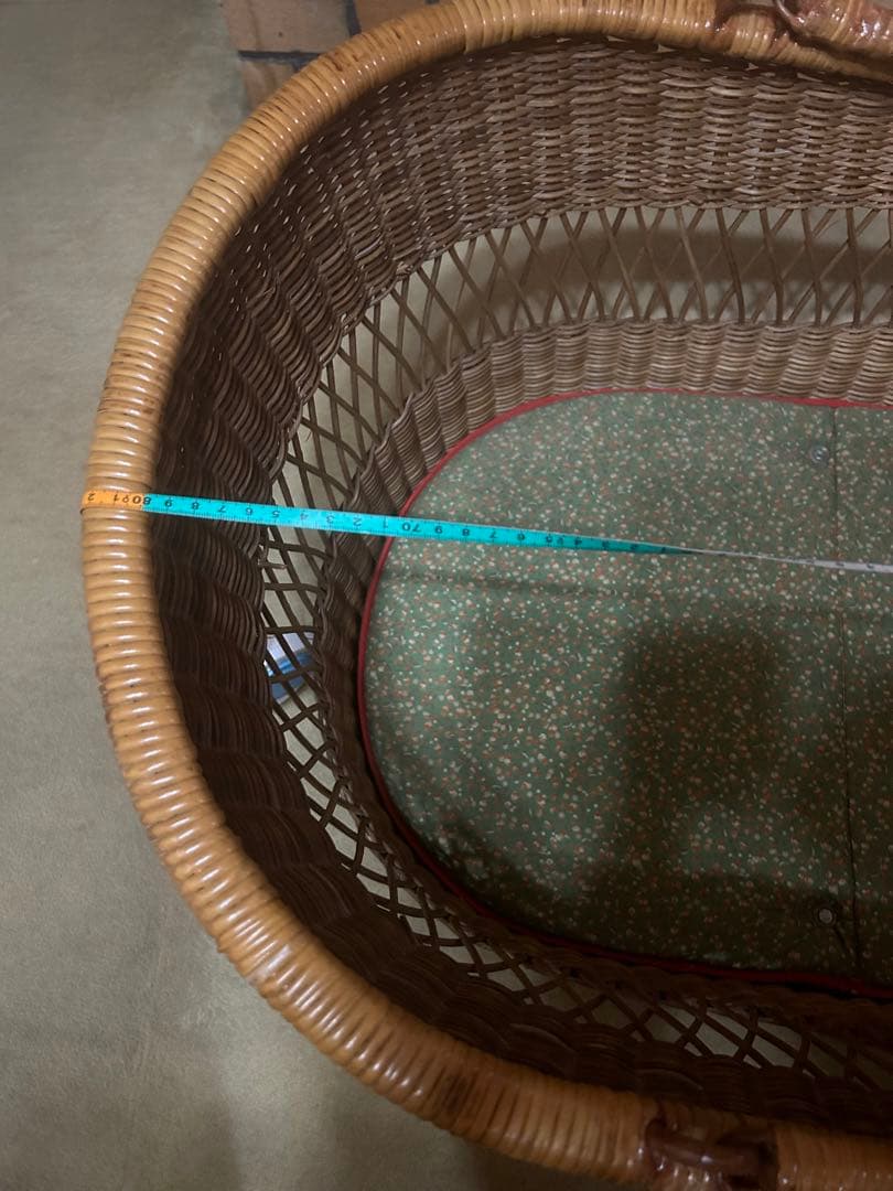 ゆりかご 昭和レトロ 籐 ラタン 当時物 花柄 インテリア かご バスケット