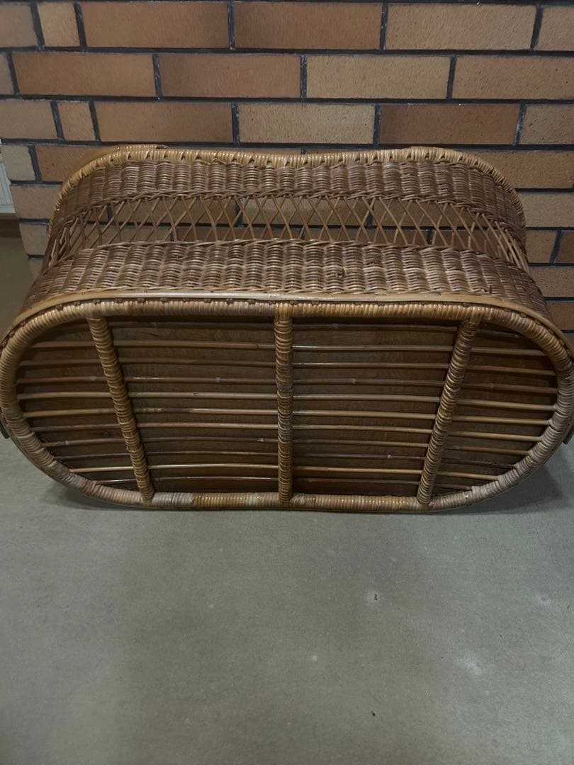 ゆりかご 昭和レトロ 籐 ラタン 当時物 花柄 インテリア かご バスケット