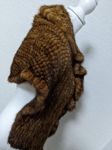 077 フリル　ミンク　毛皮　ニッティング　2WAY　ボレロ　ポンチョ　ショール