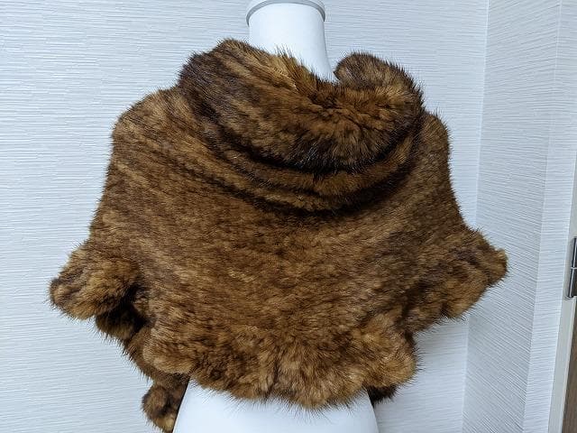 077 フリル　ミンク　毛皮　ニッティング　2WAY　ボレロ　ポンチョ　ショール