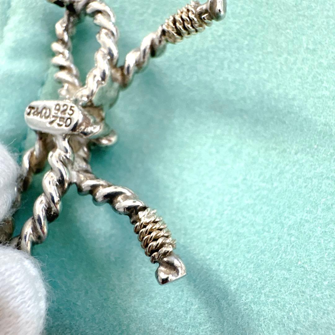 オールド ティファニー ツイストリボン コンビ ブローチ シルバー k18