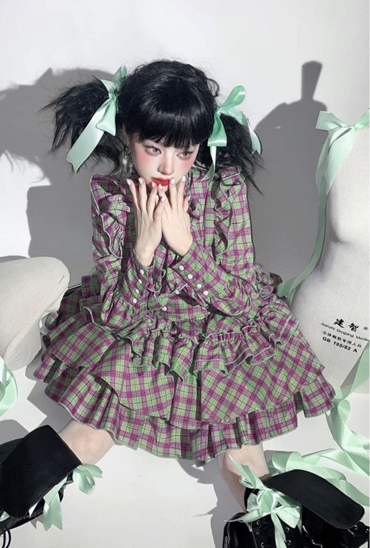 CATCOCOONクラシカルドール 長袖 セットアップ グリーンチェック