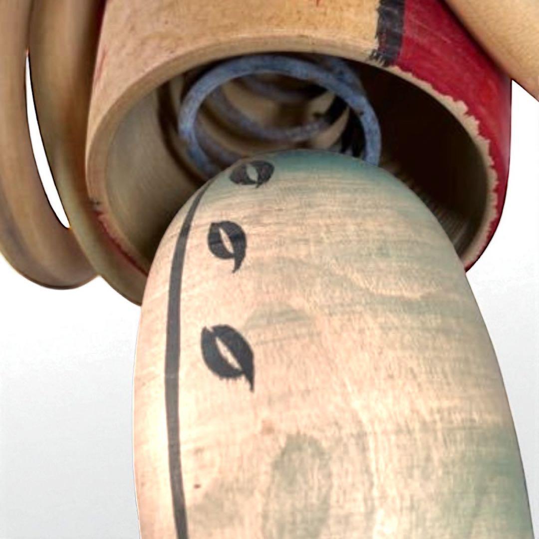 山形県郷土玩具・木地玩具《のんきな父さん》輪投げ・温海（あつみ）こけし 阿部進也