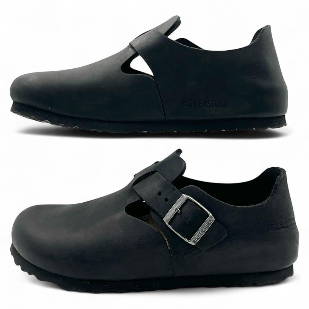 【美品】 ビルケンシュトック ロンドン サボ サンダル 24 ブラック レザー