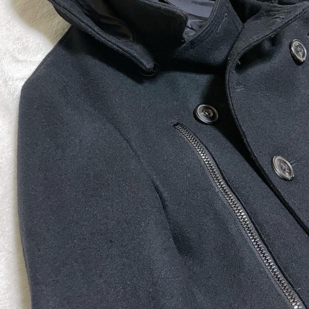 ジュンハシモト Pコート ロングジップ カシミア混 フード付き サイズM