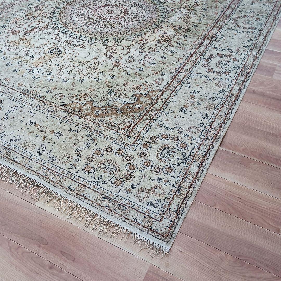 Y3248 中国シルク絨毯 シルク100% 手織り150段 大判3m越え