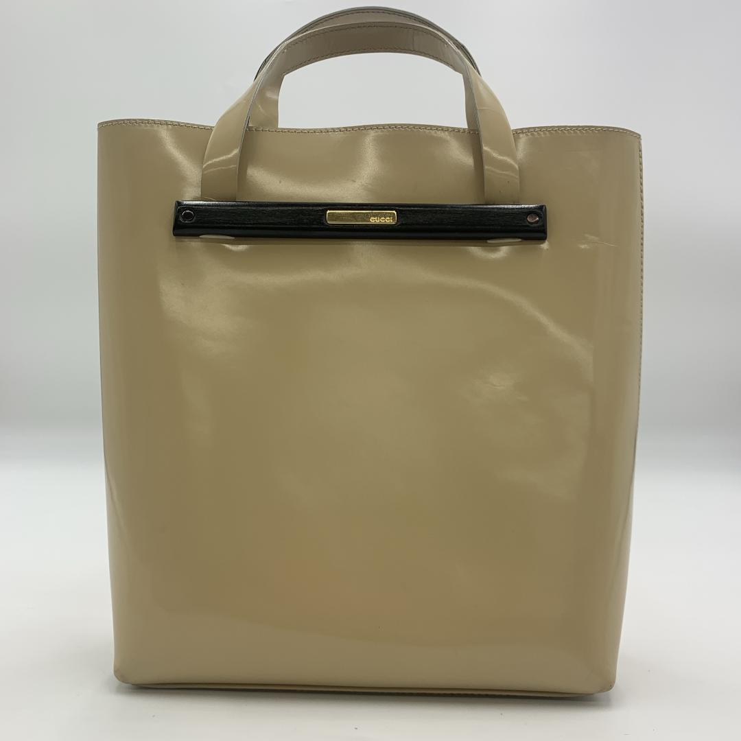 GUCCI グッチ ハンドバッグ トートバッグ エナメル ポーチ付き ベージュ