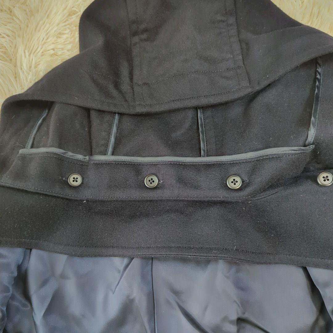 麻布テーラー カシミヤ100% ネイビー ダッフルコート フード着脱可 M