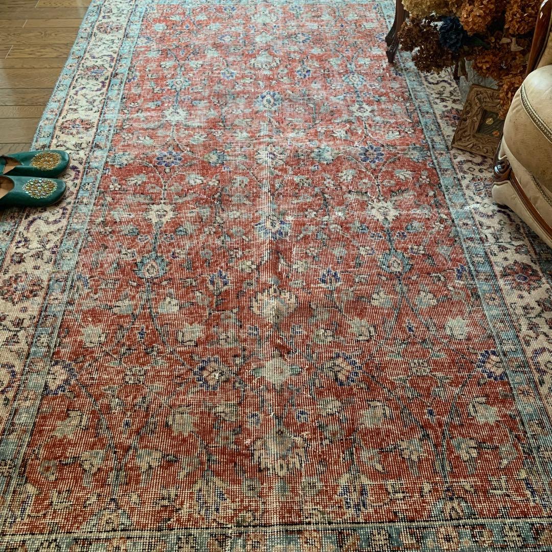 hi89　超大判　250×139 トルコヴィンテージラグ　テラコッタレッド