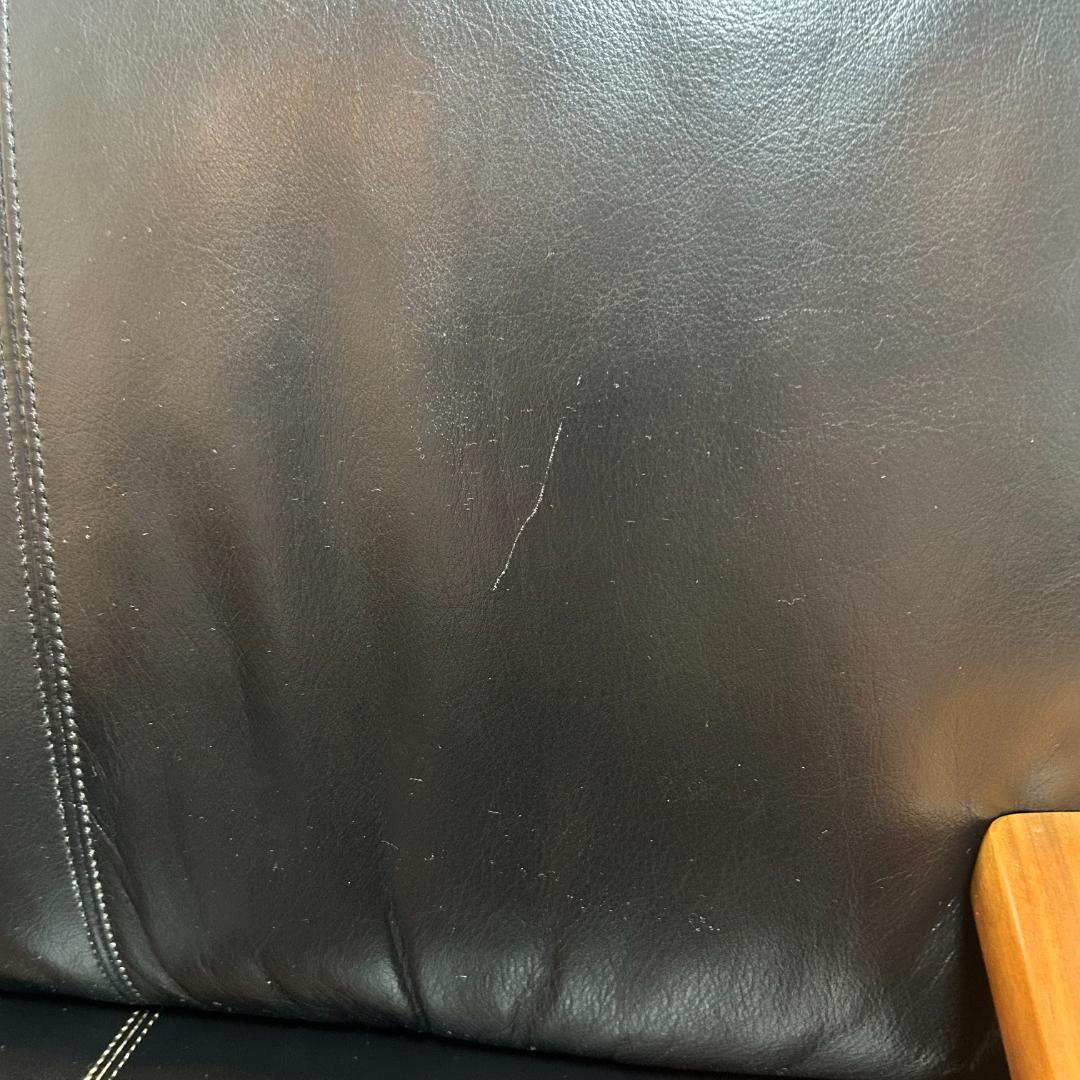 浜本工芸　黒本革レザー1人掛けソファ-b