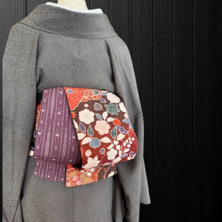 *着物反物*　辻ヶ花と灰紫紬　大人の兵児帯　半幅帯　長尺460cm