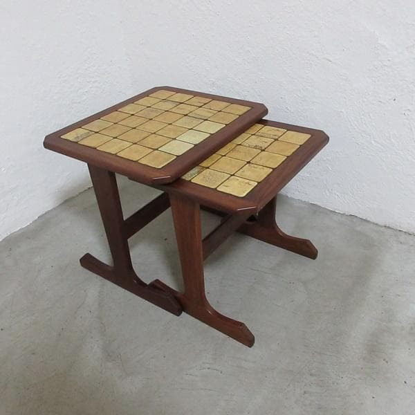 イギリス ビンテージ 家具 ネストテーブル 入れ子タイル張り 英国 6968d