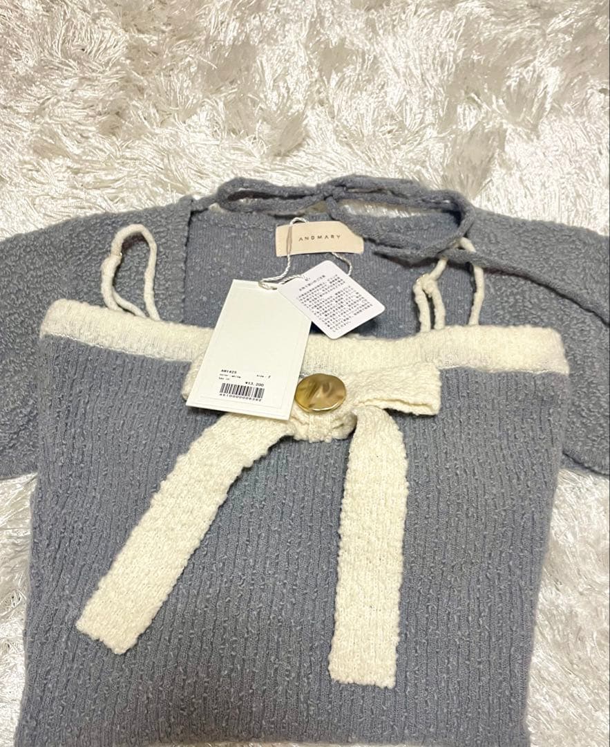 トップス andmary / Bicolor ribbon tops / white