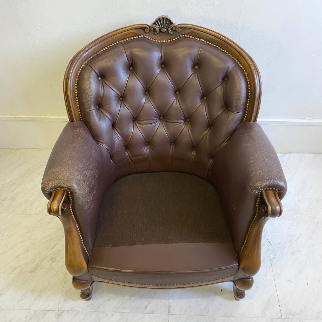 カリモク ヴィンテージ ドマーニ ルイ15ソファ 本革 レザー 希少