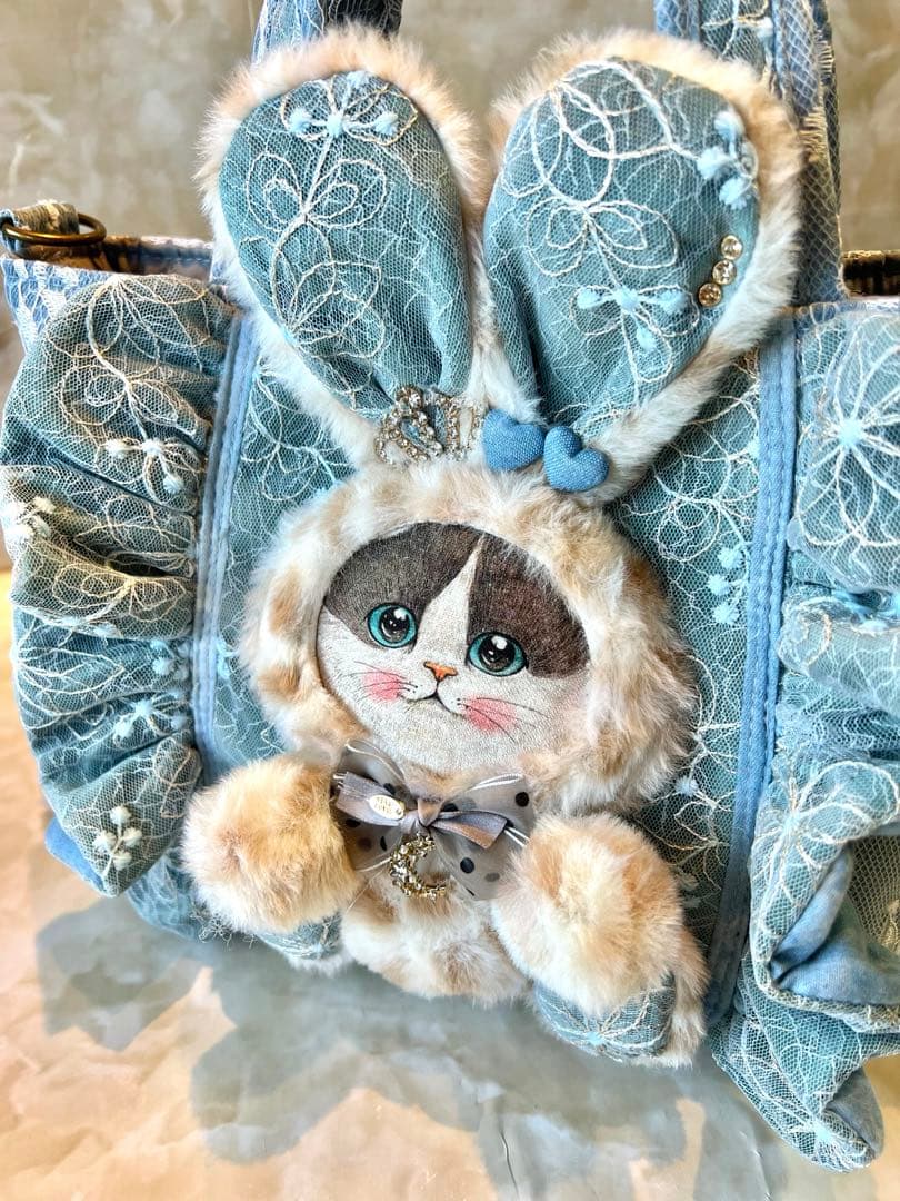 コヤンイサムチョン　レースデニム×ラメレース　ふんわりフリルバッグ