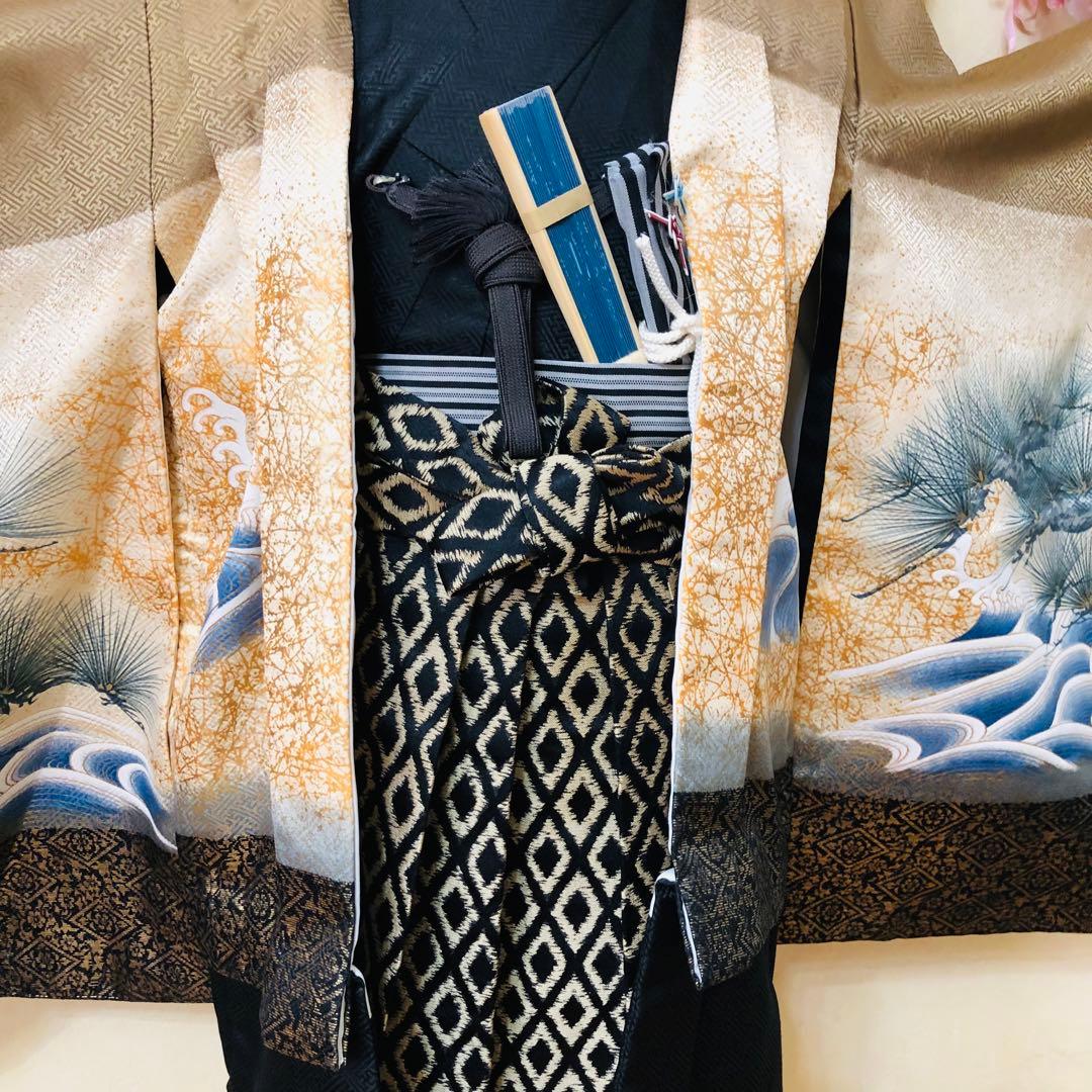 七五三 五歳‼️黒地に鷹金箔金彩煌びやか輝く‼️袴金蘭‼️家から揃える無し秀品